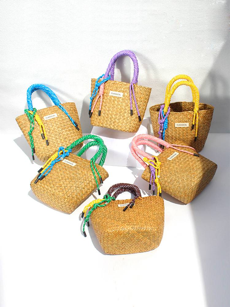 Color Decorative Rope Hand-woven Beach Straw Bag