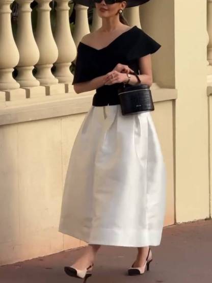 Elegant Asymmetric Off-shoulder Shirt And Skirt Suit-Skirt