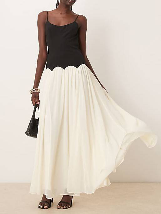 Curved Design Back Hollow Sling Maxi Dress