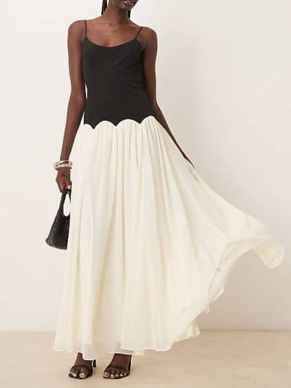 Curved Design Back Hollow Sling Maxi Dress