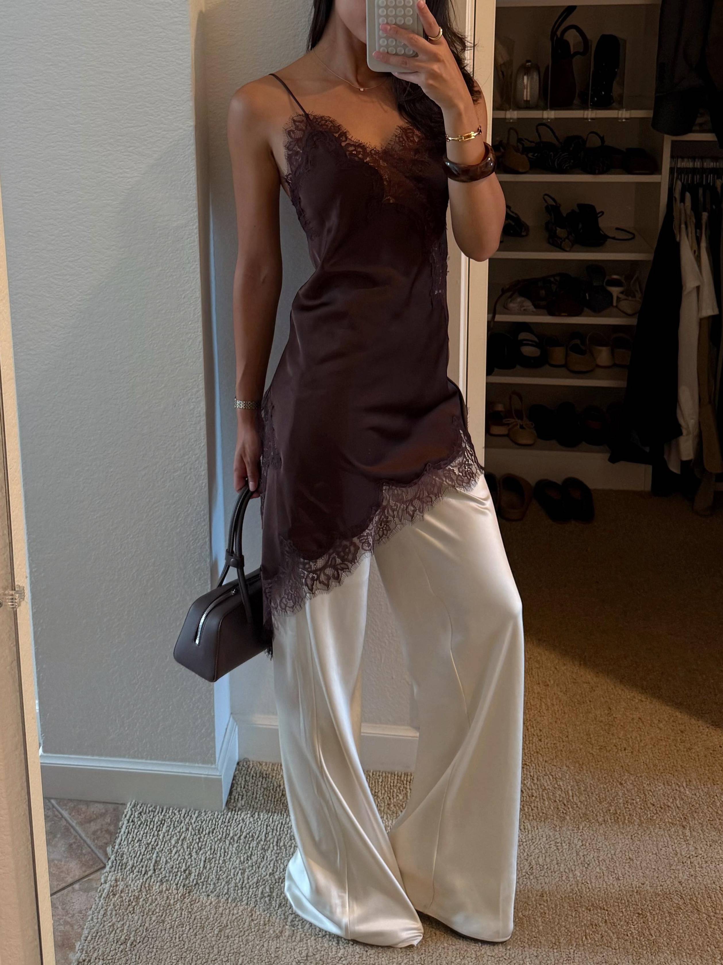 Lace Bevel Hem Sling Dress And Wide-leg Pants Suit - Pants