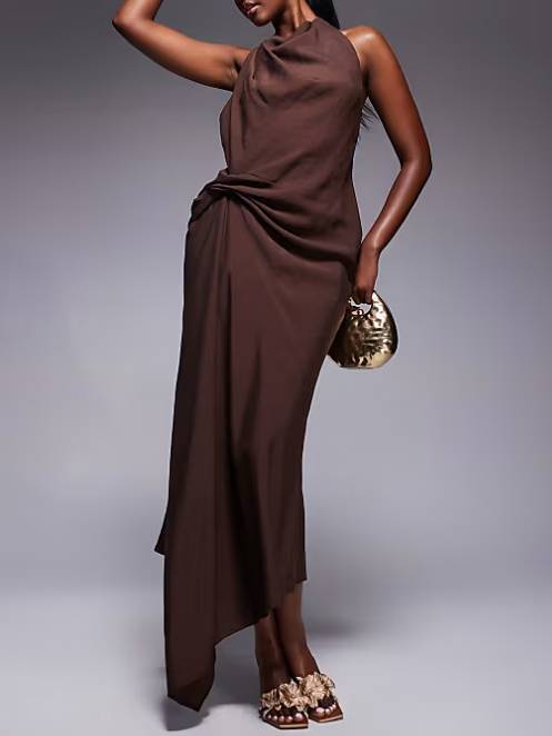 Halter Neck Backless Pleated Maxi Dress