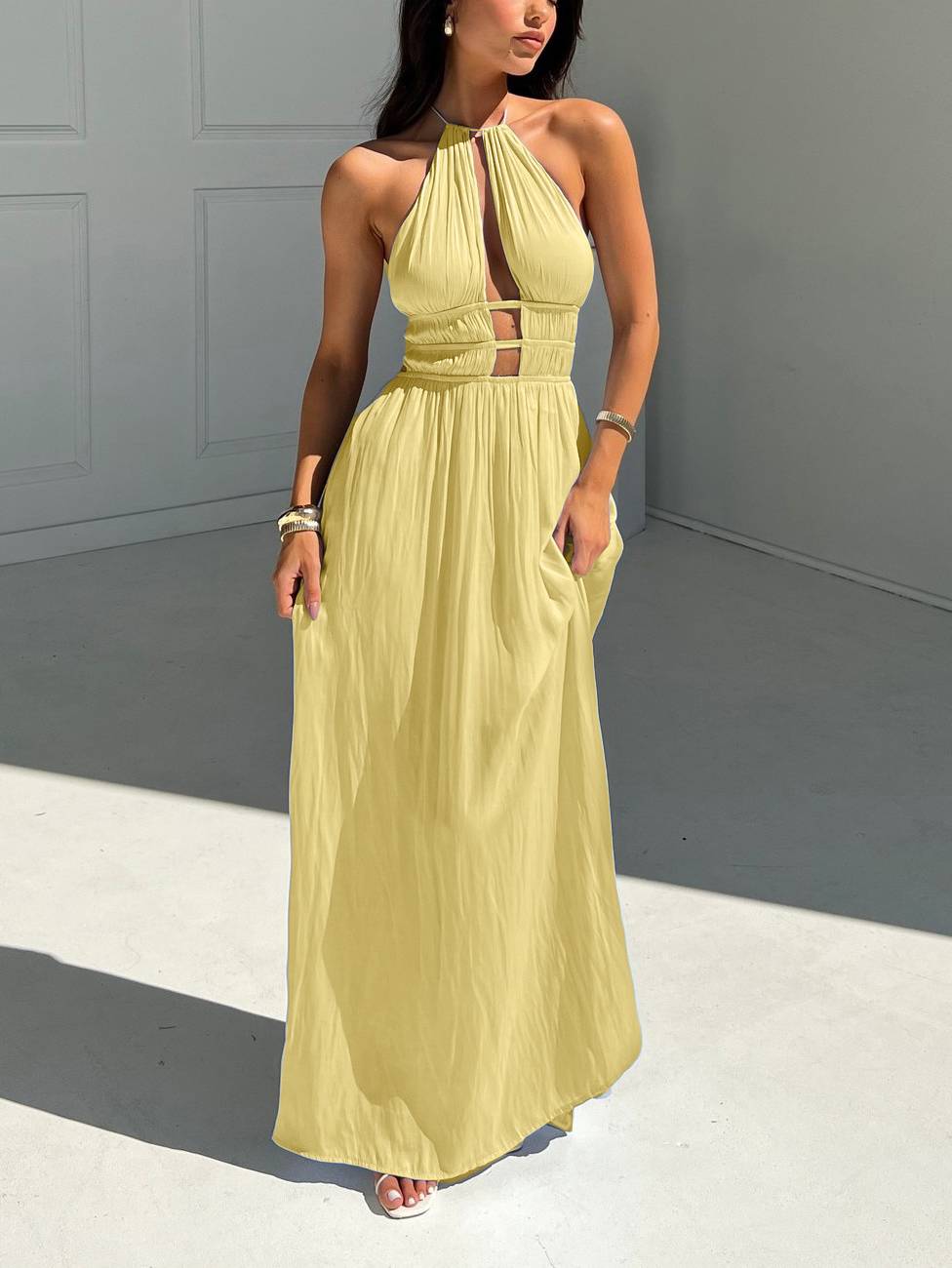 Hanging Neck Hollow Dress