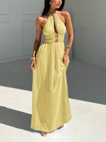 Hanging Neck Hollow Dress