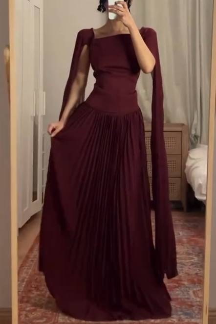 Shawl Sleeve Pleated Maxi Dress