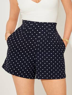 Vintage Polka Dot Halterneck Lace-up Top And Shorts Suit-Shorts