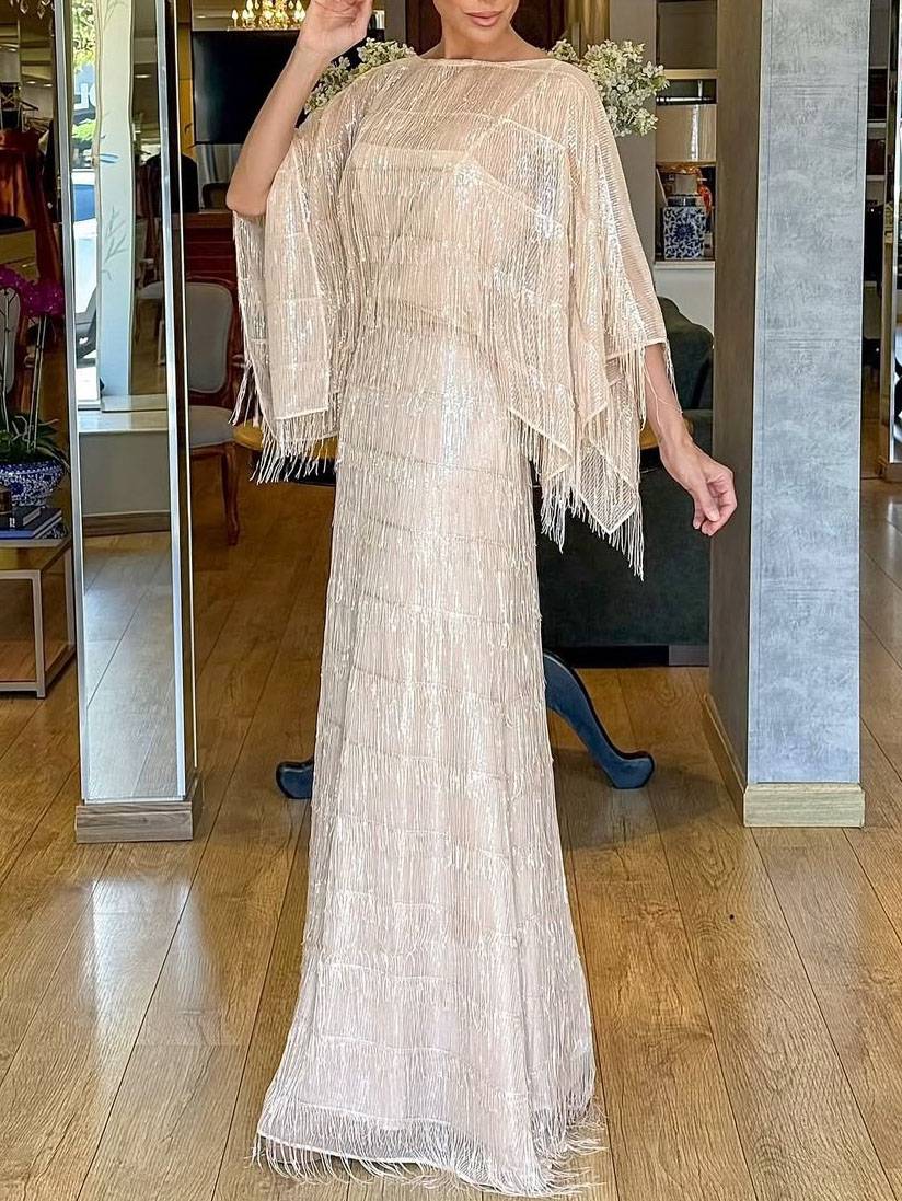 Tassel Design Dolman Sleeve Maxi Dress