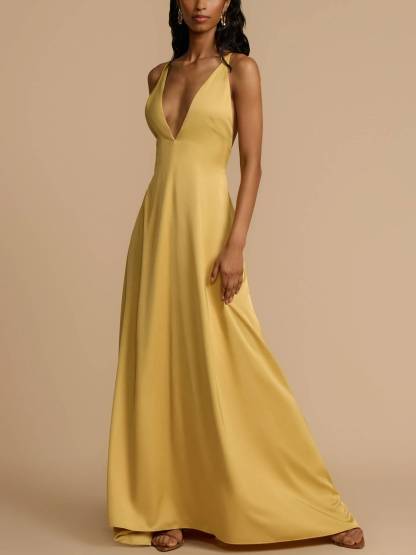 Deep V-neck Backless Maxi Dress