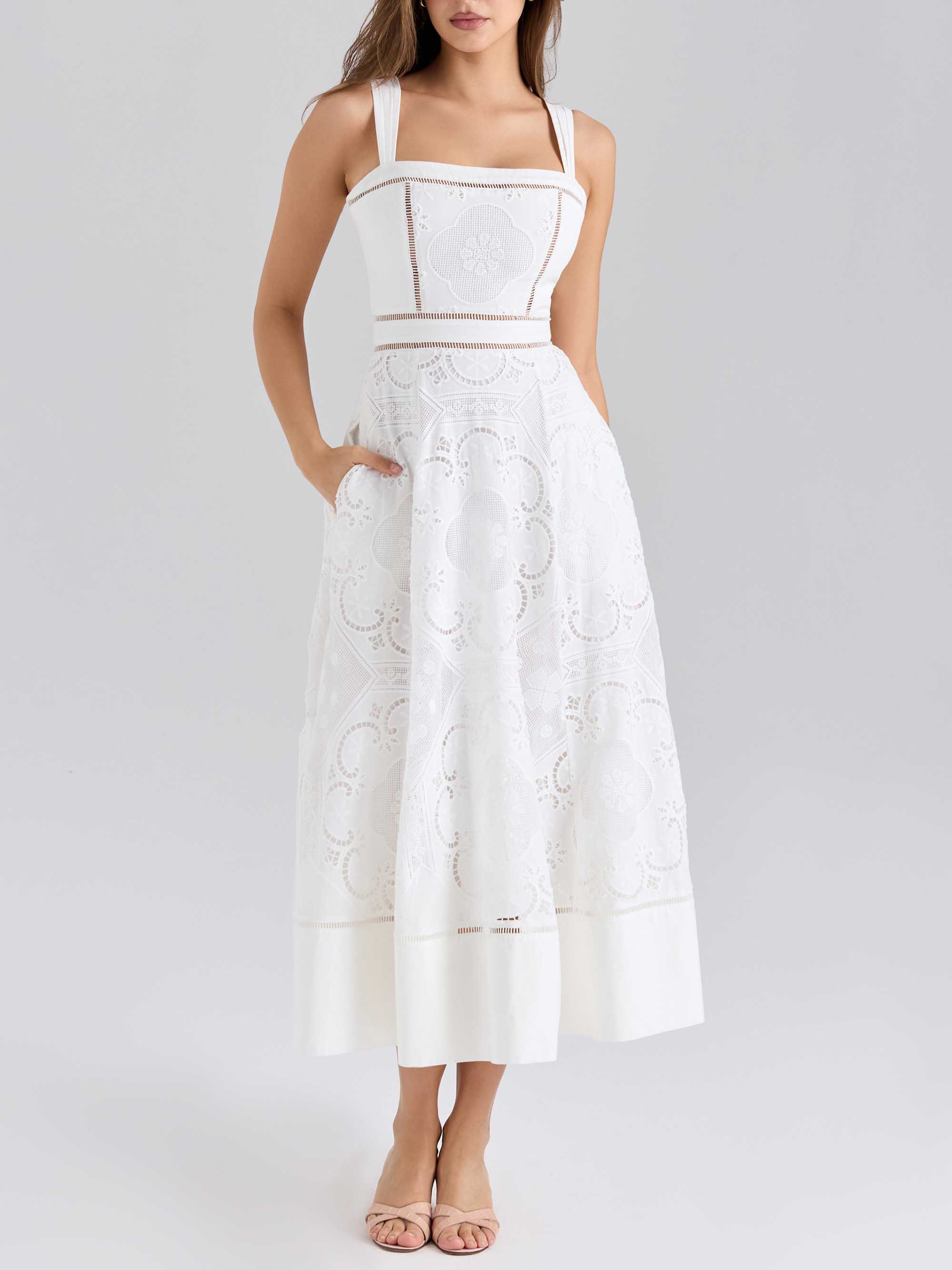 Elegant Lace Sling Midi Dress