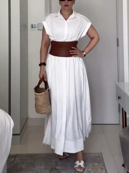 Minimalist Military Style High-Waisted Shirt Dress