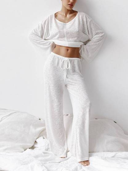 Round Neck Long Sleeve Trousers Two-Piece Home Clothes