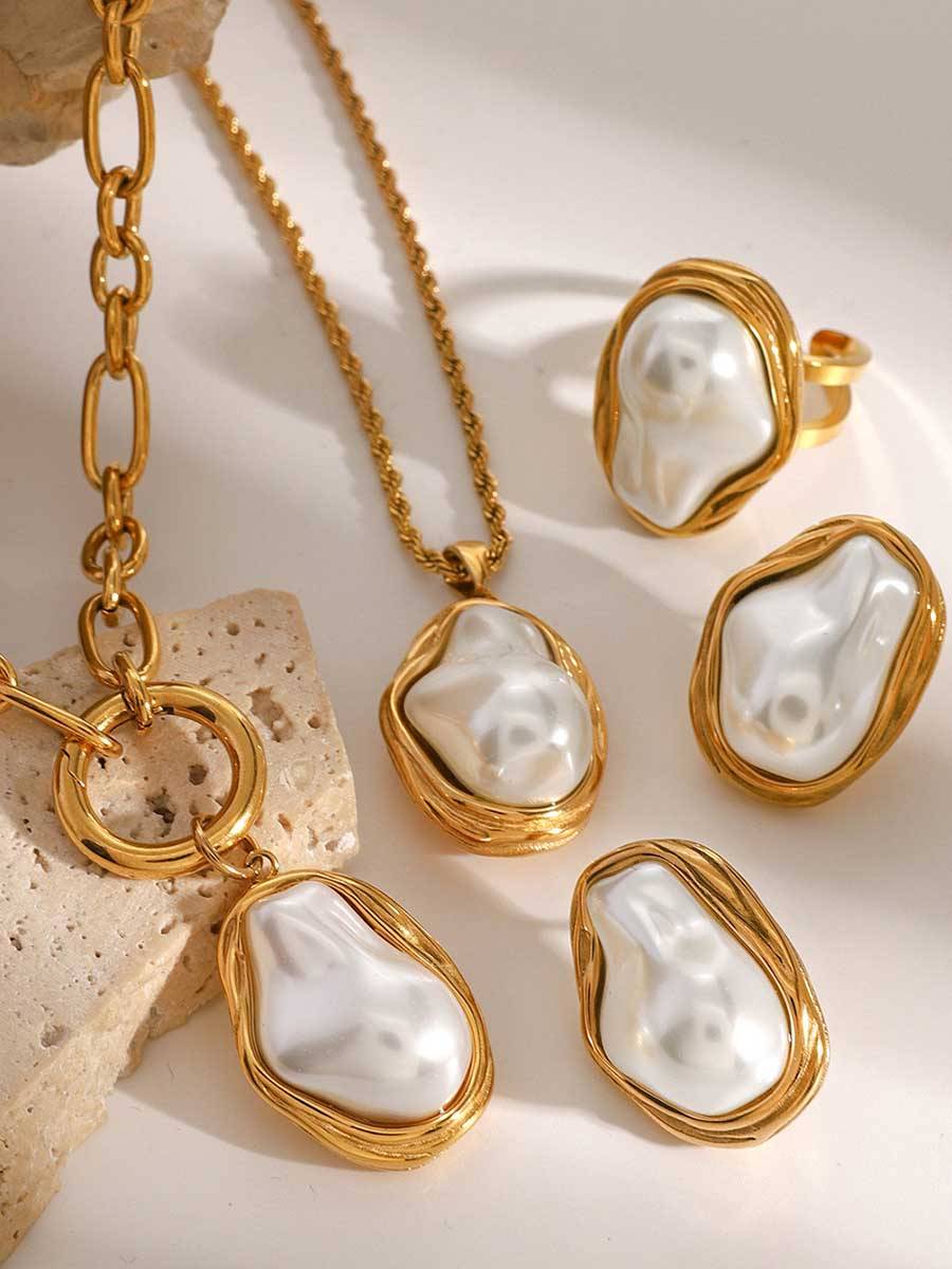 Pearl Necklace Earrings Ring