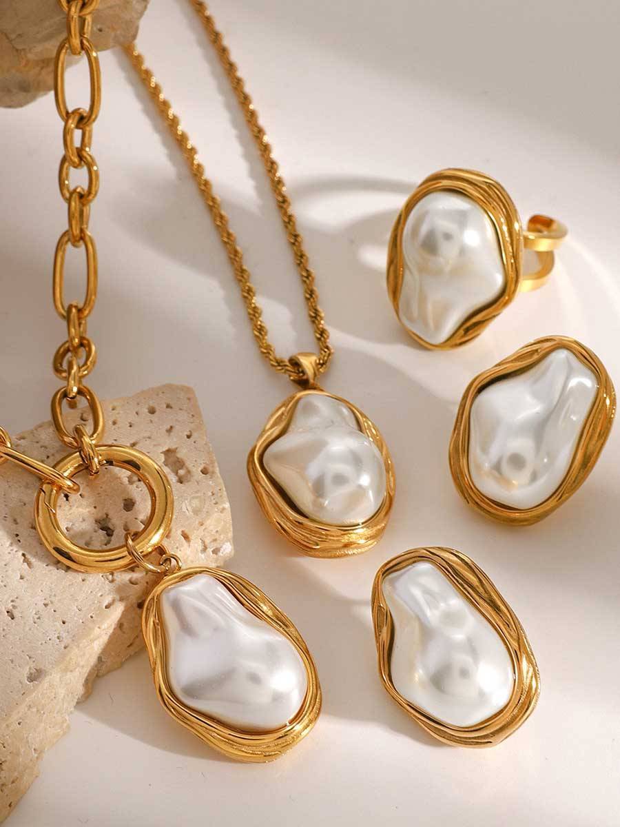 Pearl Necklace Earrings Ring