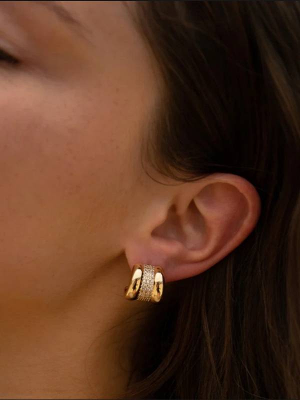 Exquisite Inlaid C- Shaped Stud Earrings