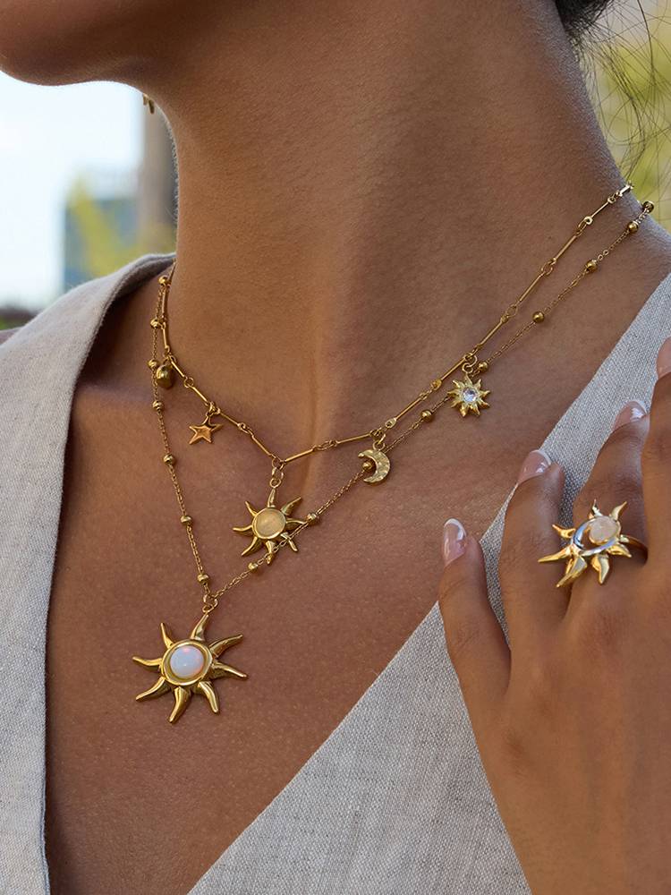 Vacation Style Sun Element Necklace Earrings Ring