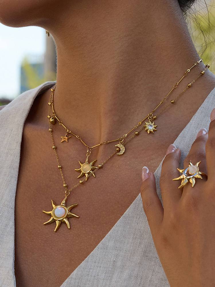 Vacation Style Sun Element Necklace Earrings Ring