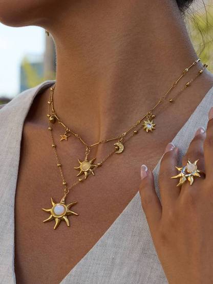 Vacation Style Sun Element Necklace Earrings Ring