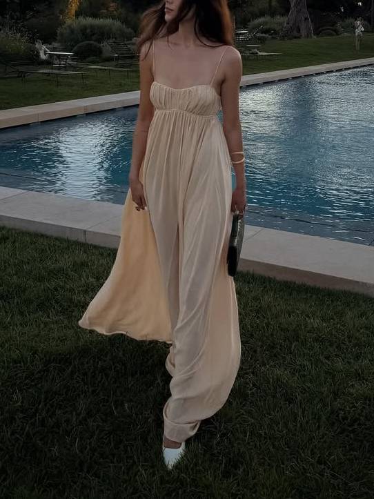 Minimalist Pleated Elegant Maxi Sling Dress