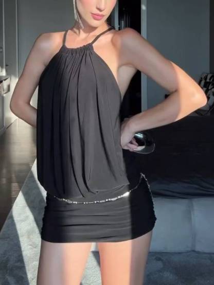 Sexy Waist Hollow Hip-wrap Mini Dress