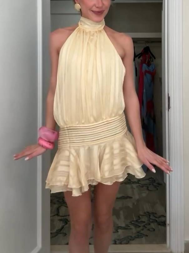 Halter Neck Ruffle Hem Mini Dress