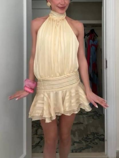 Halter Neck Ruffle Hem Mini Dress