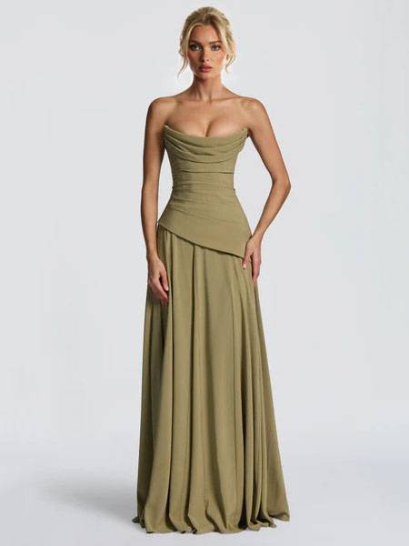 Pleated Design Scarf Maxi Dress