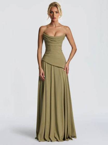 Pleated Design Scarf Maxi Dress