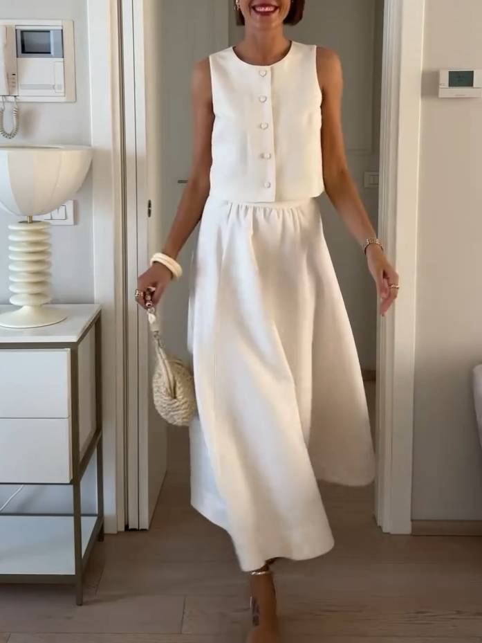 Elegant Vest And Side Slit Skirt Suit - Vest