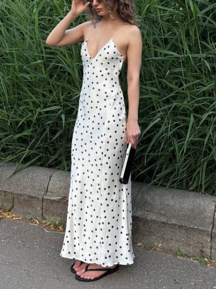 Vintage Polka Dot Sexy Backless Maxi Dress