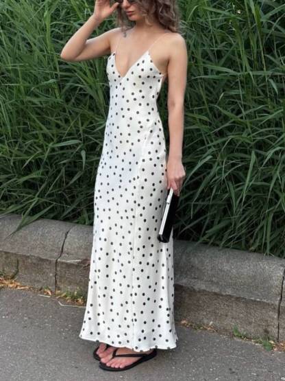 Vintage Polka Dot Sexy Backless Maxi Dress