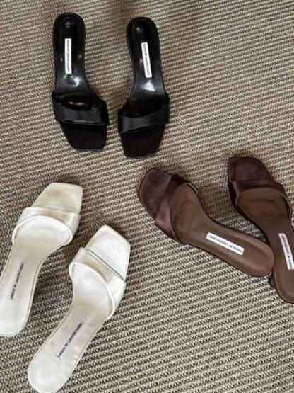 French Satin High-heeled Slippers