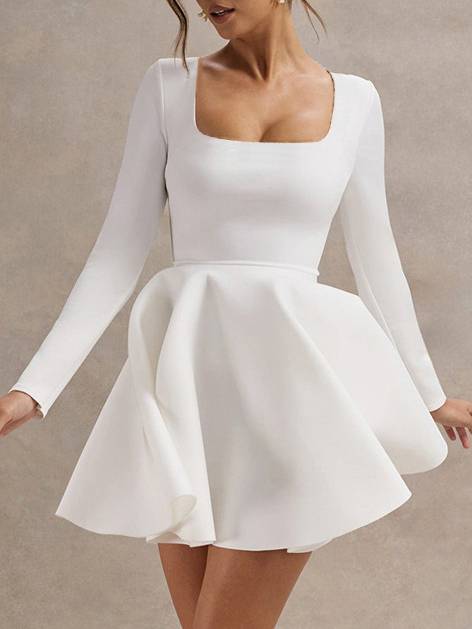 Square Collar High Waist A-Line Mini Dress