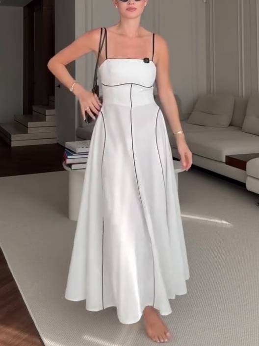 Black And White Contrast Color Sling Maxi Dress