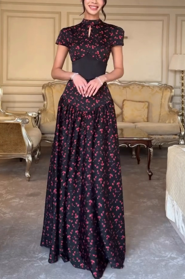 Waistband Floral Print Maxi Dress