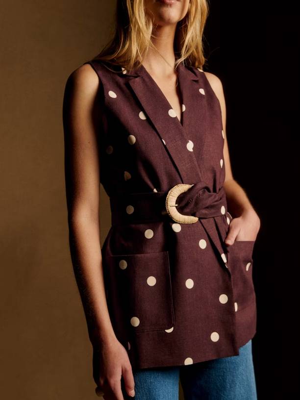 Classic Retro Polka Dot Vest And Wide Leg Pants Set - Vest