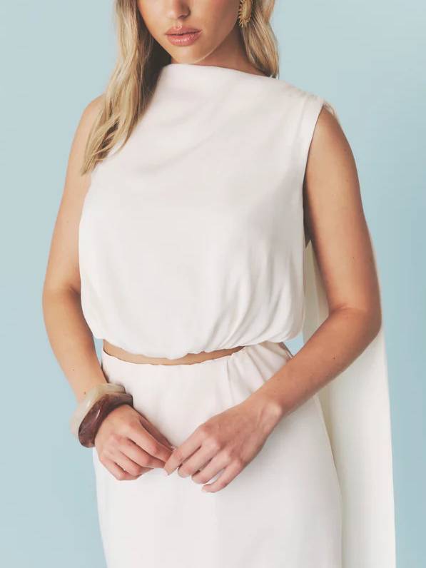 Minimalist Ribbon Top And Skirt Suit-Top
