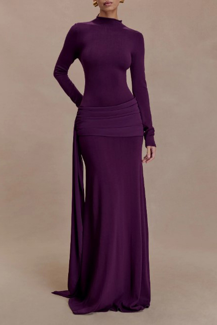 Pleated Ribbon Design Maxi Dress