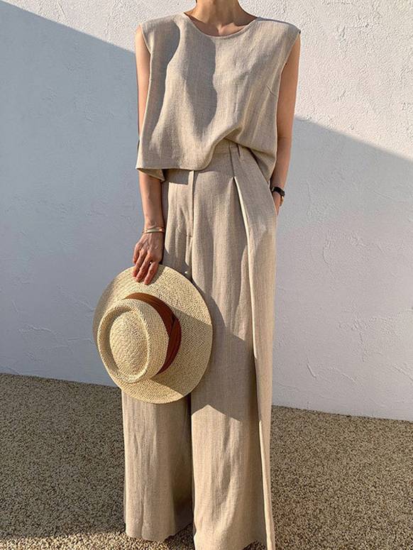 Loose Sleeveless Top Wide-leg Pants Two-piece Set