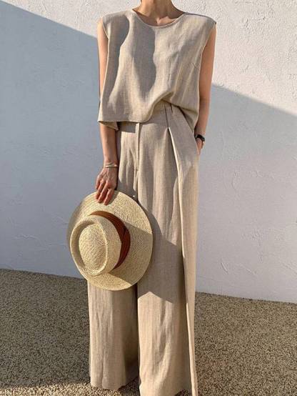 Loose Sleeveless Top Wide-leg Pants Two-piece Set