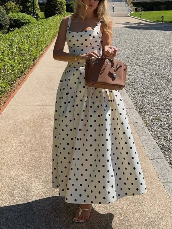 Retro Polka Dot Sling Maxi Dress