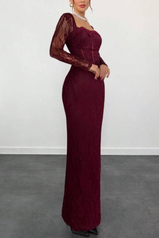 Lace Back Slit Maxi Dress