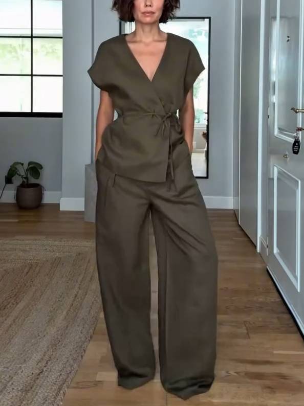 Minimalist Vest And Wide Leg Pants Suit-Vest