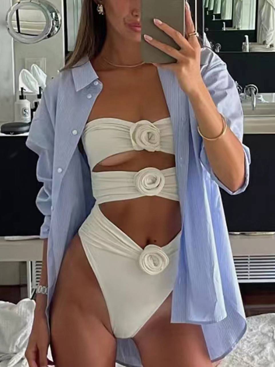 Three-dimensional Flower One-piece Swimsuit