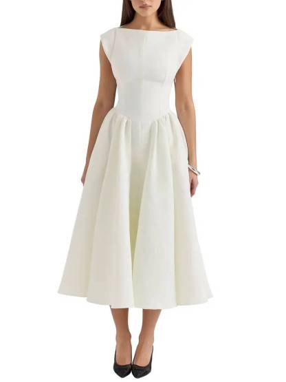 Minimalist Short-sleeved A- Shaped Midi Dress