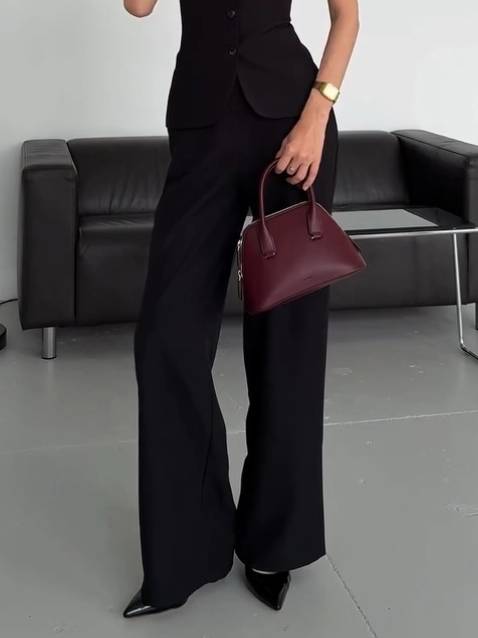 Back Lace-Up Vest And Wide Leg Pants Suit-Pants
