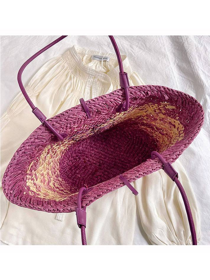 Gradient Colorful Hand-woven Beach Straw Bag