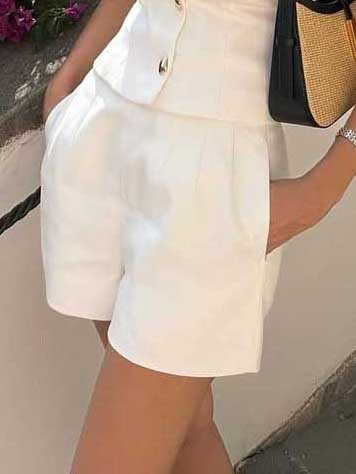 Minimalist Strapless Vest And Shorts Suit-Shorts