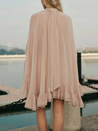 Semi-Sheer Chiffon Ruffle Cape And Mini Dress Suit