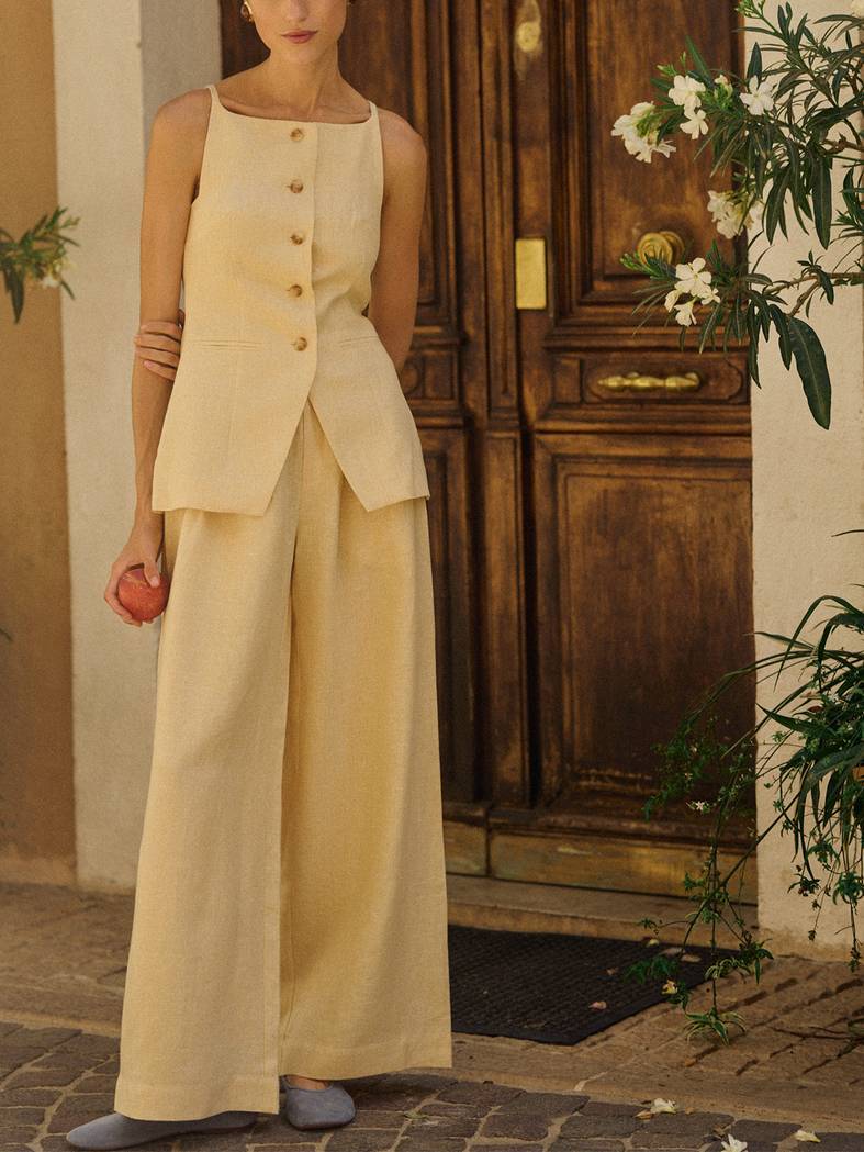 Minimalist Sling Tank Top And Wide Leg Pants Suit-Top