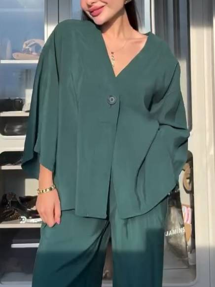 Minimalist Loose Shirt And Wide Leg Pants Suit-Shirt